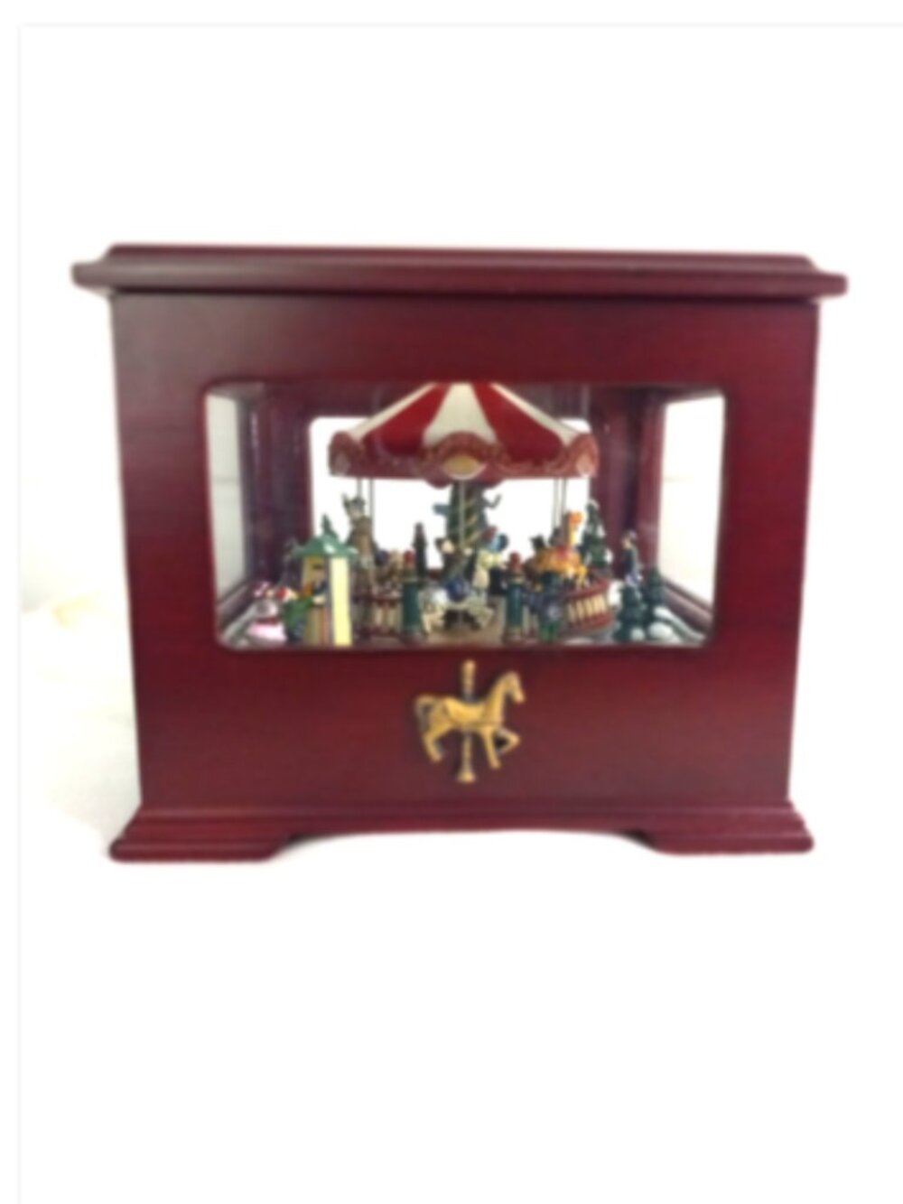 Mr Christmas 2006 Showcase Carousel Music Box Wood Glass Deck the Halls Wind Up